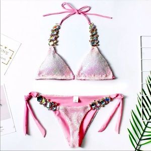 Pink Sparkle Sequin Bling Bikini Swimsuit
